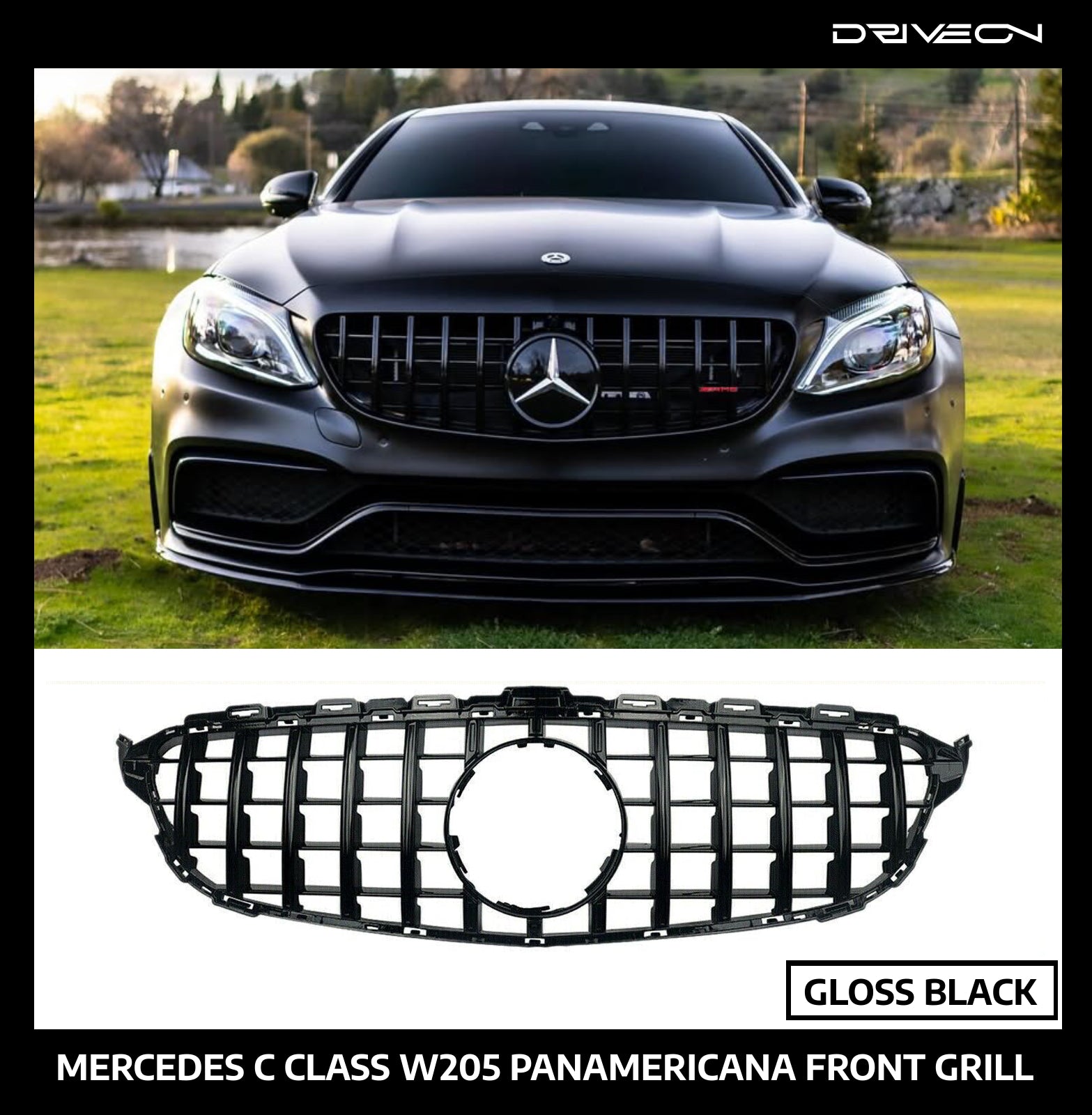 W205 FRONT GRILL GLOSS BLACK